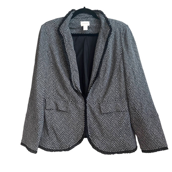 Chico's Jackets & Blazers - Chico's Sz 1 (8) Black and White Chevron Dress Blazer with Ruffle Lace Trim